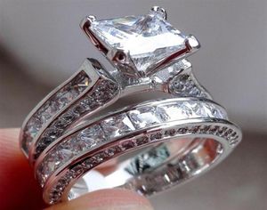 Taille de luxe 5 6 7 8 9 10 bijoux 10kt or blanc rempli de princesse topaze coupe simulé de bague de mariage diamant cadeau avec box19612126512482