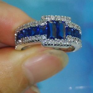 Luxe maat 9/10/11 Merk Sieraden 10kt Wit Goud Gevuld Blauwe Sapphire edelstenen Mannen Trouwring Patty Gift met Doos