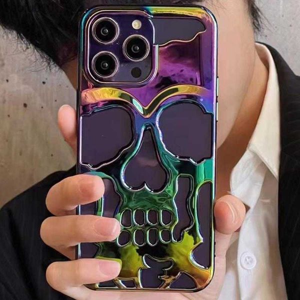 Luxe Skeletschedel Case Voor Iphone 13 12 11 14 Pro Max Telefoon Gevallen Schokbestendig Achterkant Camera Volledige Beschermen holle Tpu Funda L230619