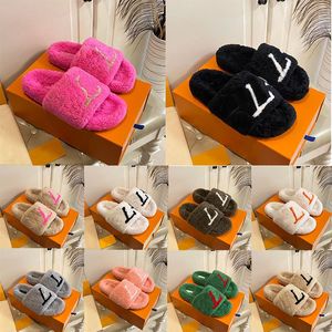 luxe glijbaan ontwerper dames pluizige pantoffel winter herfst warm comfort pantoffels casual schoenen wit roze beroemde dames platform slijtage sandaal mode mop pantoffels