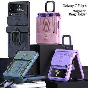 Luxe schuifraam pantser Vogue telefoonhoesje voor Samsung Galaxy vouwen z flip3 flip4 5g magnetisch scharnier zware robuuste ringhouder beugel vouwschaalschokbestendigheid