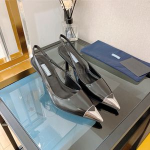 Luxe Slingback Pompe Triangle Logo Talons Aiguilles Designer Chaussures Habillées En Cuir Véritable Femmes Bout Pointu Mode Bureau Fête Chaussures De Mariage Avec Boîte