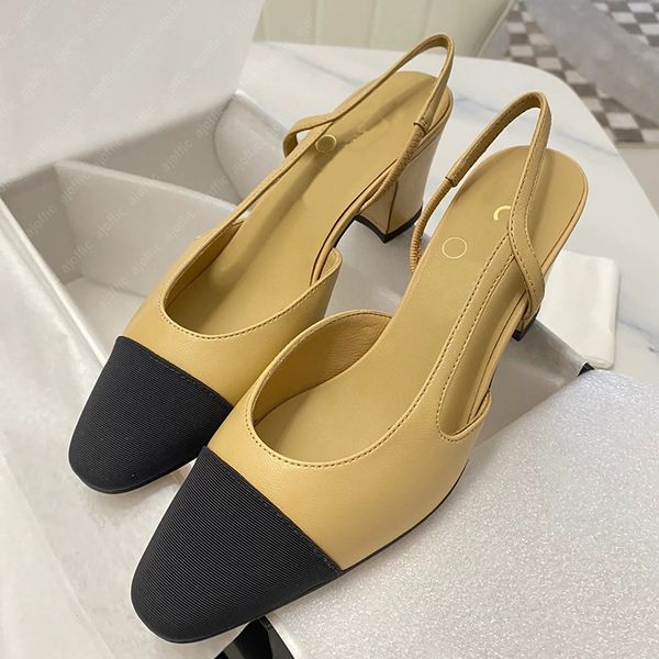 Slingbacks de luxe Sandales épaisses formelles Pompes Bloc Appartements Talons épais Mocassins à bout rond Créateurs de mode pour femmes Pantoufles en cuir Diapositives Chaussures de robe de mariée