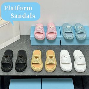 Designer slippers dames haakplatform glijbanen sandalen buckle schuifregelaars slipper natuurlijke zwarte damesschoenen schoenen stro weven glijbaan luxe zomer strand sandaal