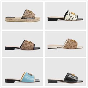 Luxe pantoffels damesslippers espadrille designer platte sandalen mode slipper stro geweven schoenen casual metallic slide sandaal vissersschoenen maat 36-42