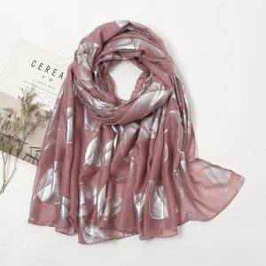 Luxe Sliver Leaves Glitter Shimmer Sjaal Groothandel Grote Maat Katoen Hijab Sjaals Effen lange Sjaal Wrap voor Vrouwen