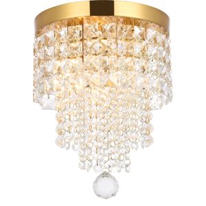 Luxe kleine gouden kristallen kroonluchter inbouw 3 lampen heldere koperen kroonluchter, mini moderne plafondlamp voor slaapkamer hal keuken entree