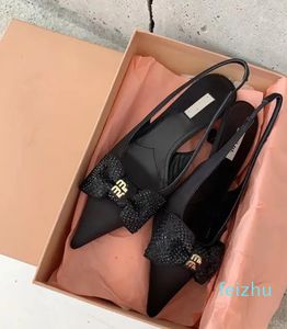 Petites chaussures simples de luxe à dos pointu, talons de chat avec nœud papillon en diamant Flash avec talons hauts