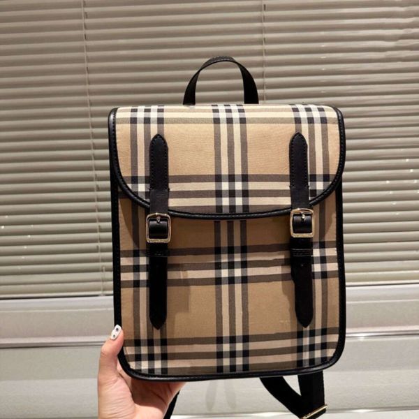 Petit sac carré de luxe, sac à dos de styliste, mode homme femme, cartable rayé à carreaux, grande capacité, sac à main en toile