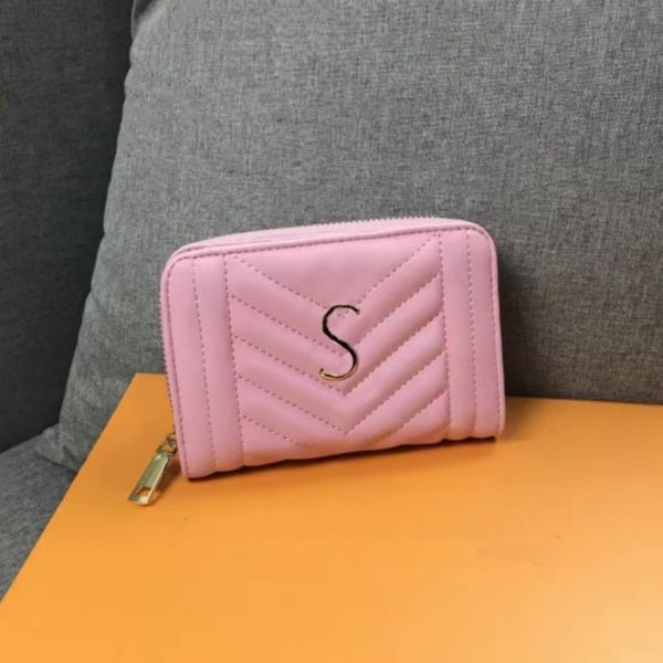 Cartera pequeña con cremallera de lujo para mujer, bolso de mano corto de diseñador para mujer, tarjetero de cuero real, monedero de gran capacidad, bolso de mano con caja al por mayor