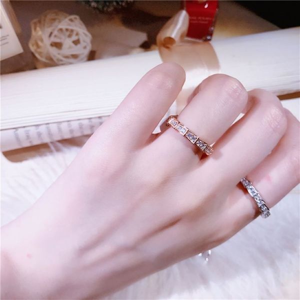 Snake de luxe Anneaux de femmes 925 argent sterling mince bague de zircon rose rose or célèbre marque de marque pour femmes 274m