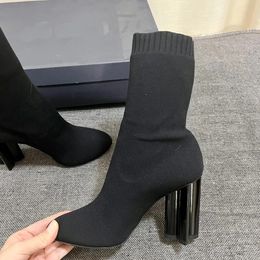 Calcetines de lujo, tacones altos, botines ajustados de diseñador para mujer, botas elásticas, calcetines de alta calidad, botas, zapatos de invierno para banquete de boda