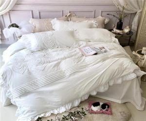 Luxe zachte katoenen beddenbladen blauw roze wit beddengoed sets queen king size laken set dekbedovertrek ropa de camalinge de lit6722679