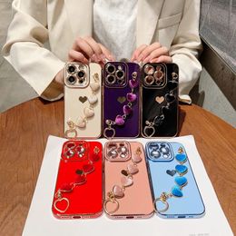 Luxe Doux Amour étuis Bracelet Téléphone étui pour iphone 11 12 13 14 Pro Max XS X XR 7 8 Plus SE charpie Pare-chocs Couverture Arrière