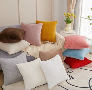 Luxe doux en peluche Shaggy couleur unie coussin couvre taie d'oreiller décorative taie d'oreiller plaine bleu rouge café