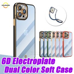 Coques de téléphone portable transparentes en TPU souple de luxe Coque transparente double couleurs galvanisées 6D pour iPhone 14 13 12 11 Pro Xs Max Xr 6 7 8 Plus Samsung S22 S21 S20 Ultra