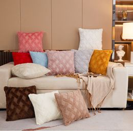 Luxe couleur unie en peluche taie d'oreiller coussin chaise douce chambre housse de coussin accessoires de décoration de la maison en peluche taie d'oreiller