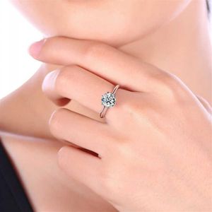 Luxe Solitaire 1ct Lab Diamanten Ring 100% Echt 925 sterling zilver Engagement Wedding band Ringen voor Vrouwen Bruidsfeest Jewelry297p