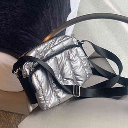 Luxe Ruimte Katoen Schoudertassen Voor Vrouwen 2021 Winter Crossbody Down Bag Designer Handtas Brede schouderriem Messenger Pack G220422