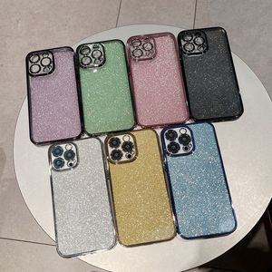 Étui en TPU souple de luxe pour iPhone 15 14 Pro MAX 13 12 11 XR XS 8 7 Plus Protecteur d'objectif d'appareil photo Trou fin Bling Glitter Shinny Métallique Chromé Couverture arrière de téléphone