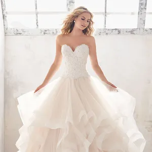 luxe sprankelende baljurk Trouwjurken Doorzichtige juweelhals Geappliceerde pailletten Lange off-shoulder kanten bruidsjurken Custom Made Abiti Da Sposa