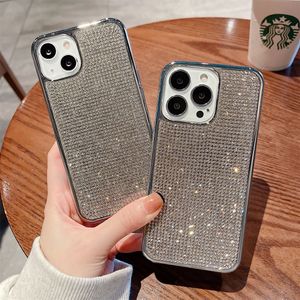 Coque de téléphone de luxe avec placage de strass scintillants, étui arrière pour iPhone 14 Pro Max 13 12 X XR XS 7 8 Plus SE