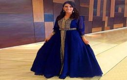 Luxury Robes de soirée musulmanes de luxe Sparkly Gold Dubai Kaftan Formal Fête Maroc Robes de bal bleu royal Floor-Leng Mother G6599843