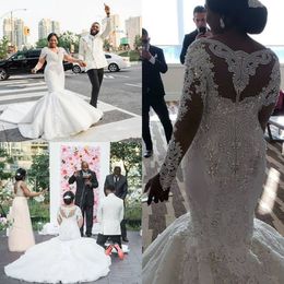 Robes De mariée sirène scintillantes De luxe, grande taille, manches longues, cristal, robes De mariée sud-africaines, sur mesure