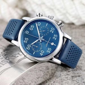 Montre de sport de luxe pour hommes, bleu, mode, bracelet en cuir, tous les cadrans, montres à quartz pour hommes, cadeaux de noël, horloge Re268v