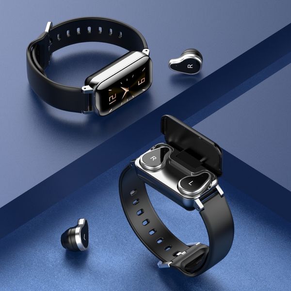 Bracelets intelligents de sport de luxe montre avec mini TWS jumeaux Bluetooth écouteur Fitness tension artérielle saine moniteur de fréquence cardiaque Bracelet intelligent Bracelet