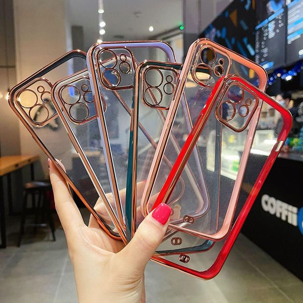 Fundas plateadas transparentes cuadradas de lujo para iPhone 12 mini SE 11 Pro Max 7 8 Plus XR XS X Funda galvanizada de silicona transparente Ajuste perfecto