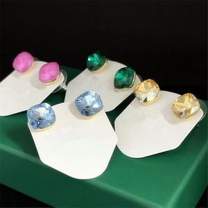 Luxe vierkante kristallen stud oorbellen voor vrouwen delicate eenvoudige nieuwe sieraden groene hemelsblauw geel hot roze