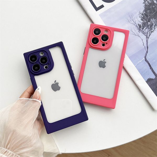 Diseño cuadrado de lujo Case de teléfono transparente para iPhone 15 14 13 PRO MAX 15 14 Color simple Strish Silicone Clear Cover 200pcs