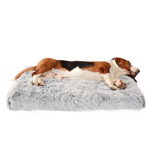 Luxe vierkante hond bed met rits lange pluche effen kleur huisdier bedden kat matten voor kleine medium grote huisdieren winter warme slaap mat 211009