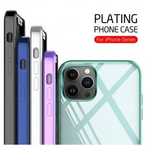 Cadre carré placage coques de téléphone transparentes en TPU antichoc doux clair galvanoplastie couverture pour iPhone 14 13 12 11 Pro Max Mini X XR XS 7 8 Plus