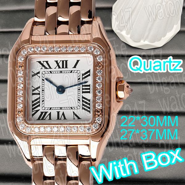 Montre de luxe en or carré pour femmes, montres de mode, diamant de styliste pour couples, montre en or rose, montres à quartz en platine, montre-bracelet étanche en acier inoxydable avec boîte