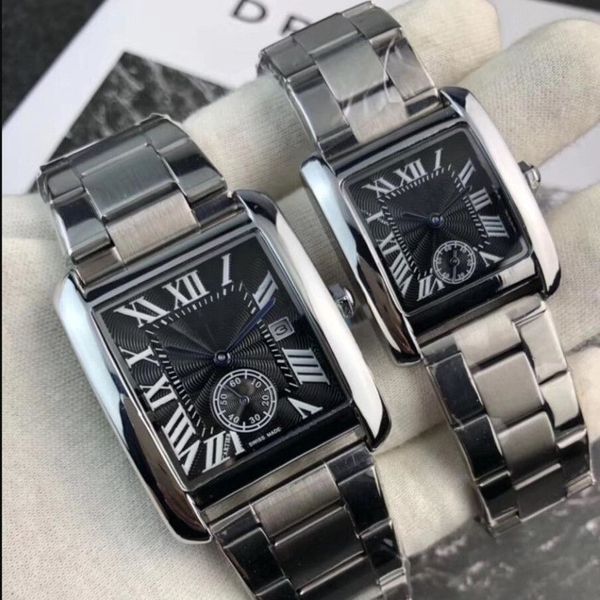 Les hommes carrés de luxe regardent les femmes montres en acier inoxydable cadran romain sous-cadran de travail montre-bracelet mâle top marque dames montres-bracelets lov304J