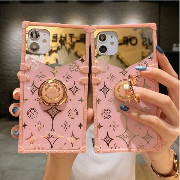 Case de téléphone rose miroir de luxe pour iPhone13promax 13pro 13 case de couverture du support de sonnerie de couverture du support d'anneau de mode chaude