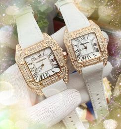 Luxe vierkant Romeinse wijzerplaat Kwarts Horloges mannen en vrouwen koppels diamanten ringkoffer echte lederen riem super fel populaire mode gold armband Watch montre de luxe