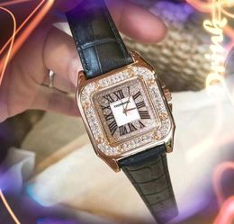 Montres à quartz de luxe à cadran romain carré pour femmes, design haut de gamme, ceinture en cuir véritable, diamants glacés, bague ciel étoilé, chaîne, Bracelet, montre-Bracelet reloj de lujo