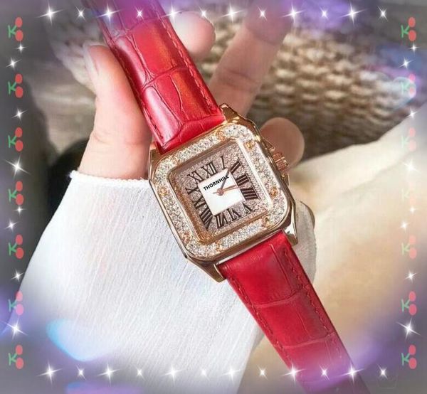 Lujo cuadrado romano dial cuarzo relojes mujeres diseño de gama alta cinturón de cuero genuino damas Iced Out diamantes anillo cielo estrellado cadena pulsera reloj precio al por mayor