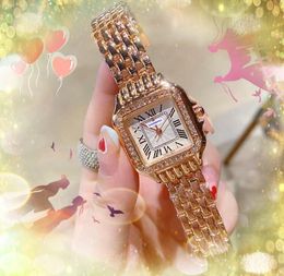 Montres de luxe à cadran romain carré pour amoureux des femmes, mouvement à Quartz, boîtier en or rose, chaîne, bracelet, mignon, populaire, bague en diamants, Montre de Luxe, cadeaux