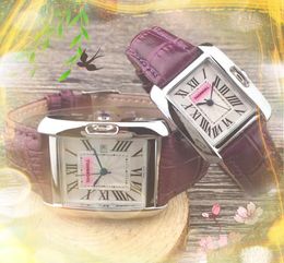 Luxe vierkante romeinse tank dial quartz horloges mannen 31mm en vrouwen 25mm koppels kleurrijke lederen band waterdichte mode gouden armband dameshorloge
