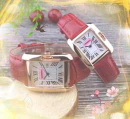 Cadran de réservoir romain carré de luxe montres à quartz hommes 31mm et femmes 25mm couples bracelet en cuir coloré horloge affaires super mode or dames élégant cadeau de montre noble