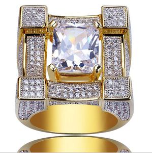 Diamant carré de luxe Solitaire Eternity Iced Out Rings Cubic Zirconia Micro Pave Simulé Diamants Bague avec boîte-cadeau Plaqué Or 18K