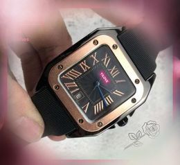 Luxe squre Romeinse tank wijzerplaat Wacht mannen Sapphire Glass Mirror Clock Dag datum Quartz Beweging Rubberriem Waterdichte Auto datum President Bracelet Kijkt geschenken