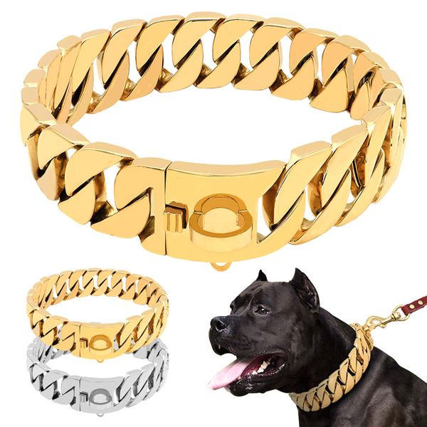 Luxe en acier inoxydable chiens laisses collier chaîne dorée chien collier haute qualité Cuba colliers pour animaux de compagnie bouledogue chiot fournitures