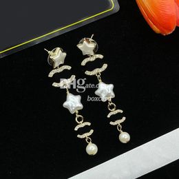 Boucles d'oreilles de luxe en perles étoiles pour femmes, Vintage, plaqué or, clous d'oreilles avec boîte, ensembles de bijoux à la mode
