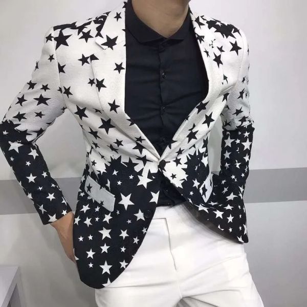 Blazer de luxe imprimé étoiles pour Homme, coupe cintrée, robe de Club, smoking de marié, Blazer formel pour bal de mariage, Costume pour Homme