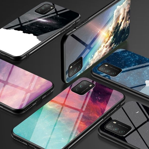 Coques de luxe Starry Sky pour Xiaomi Poco M3 Redmi 9T Couvercle en verre trempé Xiomi Redmi 9 Puissance Durs Téléphone